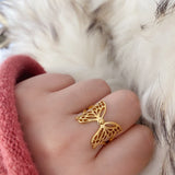 2021 New Classic Three-Dimensional Golden Butterfly Stainless steel Rings Girls Fashion Jewelry Elegant Accessories For Woman daiiibabyyy