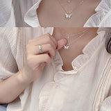 Shiny CZ Butterfly Necklace for Women Dainty Double Layer Clavicle Chain Necklaces Wedding Birthday Jewelry Gift Temperament daiiibabyyy