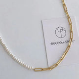 Elegant Natural Freshwater Irregular Pearl Necklace for Women Gold Chunky Link Chain Asymmety Chokers Stitching Charm Jewelry daiiibabyyy