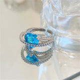 Daiiibabyyy Fashion Pink Blue Zircon Crystal Criss Heart Open Rings For Women 2023 New Jewelry Adjustable Ring