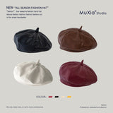 2022 PU Leather Beret Hat Women Flat Cap Hats Lady Girl Berets Hat Bone Female Franch Style 90 s Girls Painter Hat daiiibabyyy