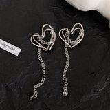 Punk Silver Color Geometric Hollow Heart Tassel Chain Statement Drop Earrings Fashion Korean Party Jewelry Earrings For Women