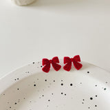 New Fashion Vintage Wine Red Plush Bowknot Ring Earring Personality Simple Autumn And Winter All-match Jewelry For Women Girls daiiibabyyy