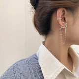 2022 Korean Trendy Clips Earrings Without Pierced Ears For Women Punk Silver Color Tassel Chain Hanging Earrings Hip hop Jewelry daiiibabyyy