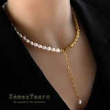 French Baroque Pearl Chain Splicing Stainless steel Necklace Neo Gothic Girl's Fashion Jewelry Party Sexy Neck Chain For Woman daiiibabyyy