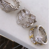 Daiiibabyyy Tear Drop Cubic Zirconia CZ Ring For Women Triple Three Layer Full Finger Jewelry High Quality
