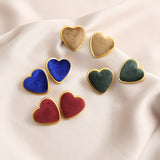 French Vintage Metal Matte Colorful Heart Stud Earrings 2022 Trend For Women Winter Simple Fashion Boucle d'oreille Ear Jewelry daiiibabyyy