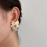 2022 Korean Fashion Chic Imitation Pearl Crystal Heart Statement Drop Earrings For Women Simple Cloth Bow Dangle Earring Jewelry daiiibabyyy