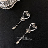 MENGJIQIAO Korean Sweet Pearl Hollow Heart Drop Earrings For Women Girls Fashion Bowknot Crystal Long Pendientes Mujer Jewelry daiiibabyyy