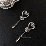 MENGJIQIAO Korean Sweet Pearl Hollow Heart Drop Earrings For Women Girls Fashion Bowknot Crystal Long Pendientes Mujer Jewelry daiiibabyyy