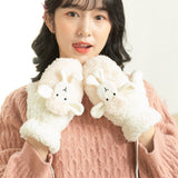 1Pair Women Girl Lovely Gloves Winter Plush Korean Sheep Gloves Faux Fur Cute Full Finger Thick Gloves Mittens Christmas Gloves daiiibabyyy