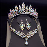 Daiiibabyyy Gorgeous Crystal Crown Bridal Jewelry Sets Wedding Necklace Tiaras Sets for Women Diadem Necklace Earrings Costume Jewelry