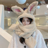 Winter women Riding Fashion Cute Warm Hat Women Foldable Rabbit Ears Small Wool Hat Scarf One Set Ski Warm Windproof Hat  Adult
