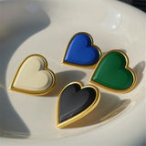HUANZHI 2022 S925 Vintage Colorful Paint Glaze Heart Stud Earrings Geometry Metal for Women Girls Party Travel Jewerly Gifts daiiibabyyy