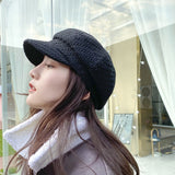 2022 New Women Octagonal Hat Autumn Winter Fleece Wool Beret Hat For Girls Boy Casual Newsboy Hat Female Octagonal Cap keep warm