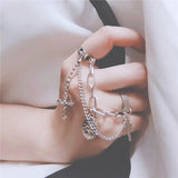 Punk Cool Hip Pop Rings Multi-layer Adjustable Chain Four Open Finger Rings Alloy Man Rotate Cross Rings for Women Party Gift daiiibabyyy