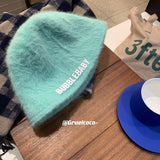 Women's Fashion Hats 2022 Female Autumn and Winter Japanese Fashion Warm Plush Bucket Hat New Rabbit Fur Fisherman Hat daiiibabyyy