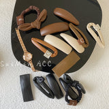 Vintage PU Leather Hair Clips for Women Girls Fashion Geometric Barrettes Headwear Elastic Hair Band Hairpins Hair Accessories