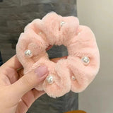 New Headdress Scrunchie Elastic Multicolor Band French Style Hair Rope Pearl Hair Ring Exquisite Plush Hair Ring Headdress daiiibabyyy