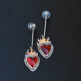 Vintage Silver Color Women's Earrings Metal Carving Heart Shaped Red Stone Flame Earrings Personality Engagement Party Jewelry daiiibabyyy