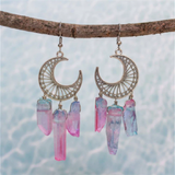 Daiiibabyyy Witchy Crescent Moon Rainbow Quartz Stone Earring Wicca Healing Crystal Magic Protection Celestial Statement Jewelry Women Gift