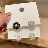 Stud Earrings for Women Black White Flower Earrings Retro Luxurious Fashionable  New Earrings Jewelry Wholesale daiiibabyyy