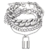 Fashion Trend 3Pcs/Set Iced Out Rhinestone Crystal Miami Curb Cuban Anklet Padlock Pendant Anklet On Foot Barefoot Sandals Jewel daiiibabyyy