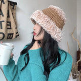 Rabbit Fur Soft Waxy Yarn Hat Winter Hats for Women French Designer Stitching New Warm Knitted Fisherman Hat Thick Winter daiiibabyyy