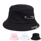 Daiiibabyyy New Fashionable Iron Ring Fisherman hat Basin Hat Summer Sun vior Cap Sunscreen Bucket Graffiti Print four Couple women and men