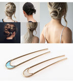 Daiiibabyyy Fashion Hair Accessories Metal U Shape Hair Stick for Women Silver Gold Color Elegant Shell Enamel Hairpin Female Headwear New
