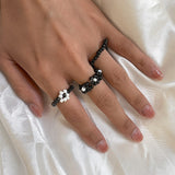 2021 New Fashion Black White Beaded Geometric Flower Finger Rings Set For Women Girls Classic Trendy Simple Ring Gifts Jewelry daiiibabyyy