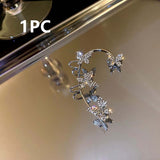 Daiiibabyyy New Shiny Zircon Butterfly Ear Clip Cuff Ear Hanging Earrings for Women Fashion Fine Fake Pierced Clip Earrings Party Jewelry