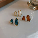 Vintage Trendy Resin Geometric Asymmetry Small Stud Earrings Korean Fashion Statement Stud Earrings Brincos Bijoux For Women daiiibabyyy