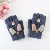 Winter Cotton Keep Warm Kids Winter Gloves Primary School Writing Study Cartoon Mittens Flip Half Finger daiiibabyyy