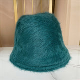 Winter Women's Solid Color Casual Face Small Bucket Hat Autumn and Winter Plush Warm Rabbit Fur Fisherman Fashionable Bonnet daiiibabyyy