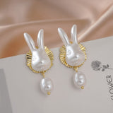 New S925 Baroque Pearl Bunny Earrings Girl Temperament Fashion Cute Earrings Banquet Accessories Wholesale daiiibabyyy