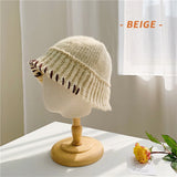 Winter Bucket Hat For Women Men Fashion Warm Cap Unisex Elasticity Knit Beanie Hats 2022 Fashion Beige hat daiiibabyyy