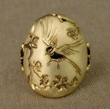 Elegant Woman Fashion Gold Color Carved Flower and Bird Rings for Women Bridal Anniversary Engagement Wedding Ring Jewelry daiiibabyyy