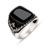 Vintage  Engraving Pattern Handmade Ring for Men Silver Color Inlaid Square Black Zircon Punk Ring Wedding Party Jewelry Gift daiiibabyyy