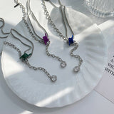 Fashion New Design Drip Oil Knotted Button Metal Chain Choker For Women Girls Sqaure Crystal Pendant Necklace Jewelry Gifts daiiibabyyy