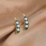Pearl Pea Ear Nail, Fashion Earrings and Jewelry Korean for Women Creative Gold Material Green Push-back Zinc Alloy Vintage daiiibabyyy
