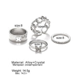 Daiiibabyyy Butterfly Rings Set For Women Charm Girl Finger-ring Fashion Punk Hollow Design Geometric Lady Cubic Zirconia Ring Jewelry