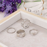 Daiiibabyyy Butterfly Rings Set For Women Charm Girl Finger-ring Fashion Punk Hollow Design Geometric Lady Cubic Zirconia Ring Jewelry