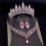 Daiiibabyyy Gorgeous Crystal Crown Bridal Jewelry Sets Wedding Necklace Tiaras Sets for Women Diadem Necklace Earrings Costume Jewelry