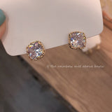 Daiiibabyyy Korean Fashion Female Luxury Crystal Zirconia Earrings Vintage Stone Jewelry Simple Small Stud Earrings For Women Girl Gifts