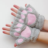1Pair Women Girl Lovely Bear Plush Cat Paw Claw Gloves Winter Faux Fur Cute Kitten Fingerless Mittens Christmas Halloween Gloves daiiibabyyy