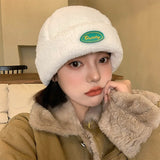 Cute Biking Ear Protection Warm Landlord Hat Winter Head Hood Ladies Thick Lamb Velvet Melon Leather Hat шапка женская зима 2022 daiiibabyyy