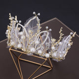 Korea Wedding Hair Accessories Bride Korean Jewelry Gold Bridal Hair Accessories Princess Circle Crown Round Tiara Set Headpiece daiiibabyyy