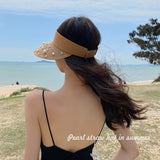 Wide Large Brime Straw Sun Hats Women Floppy Summer Beach Sun Hat Button Cap Summer Truck For Women Anti-uv Visor Cap Female daiiibabyyy