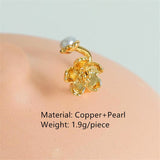 HUANZHI 2022 Gold Metal Pearl Flower Ear Cuff Earrings without Piercing Geometric Cartilage Earrings for Women Girl Jewelry daiiibabyyy